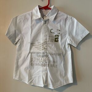 Armani Junior White Button Down Shirt with Short Sleeves